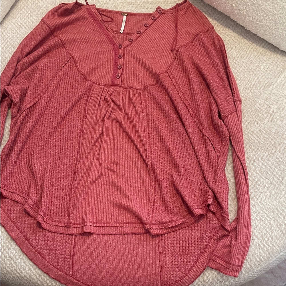 Free People Ribbed Button-Front Blouse - Rose - Picture 5 of 7